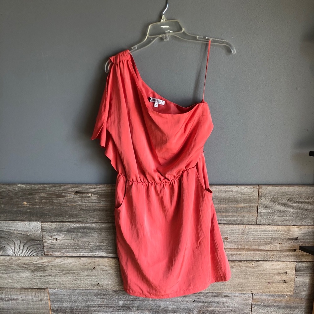 One shoulder silky coral dress